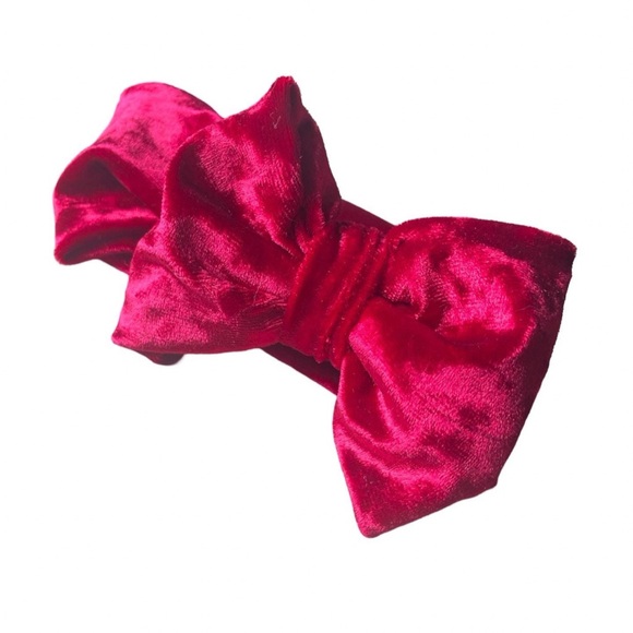 Red Velvet Bow Headband – Holiday Baby Girl Turban headband headwrap - Picture 3 of 4